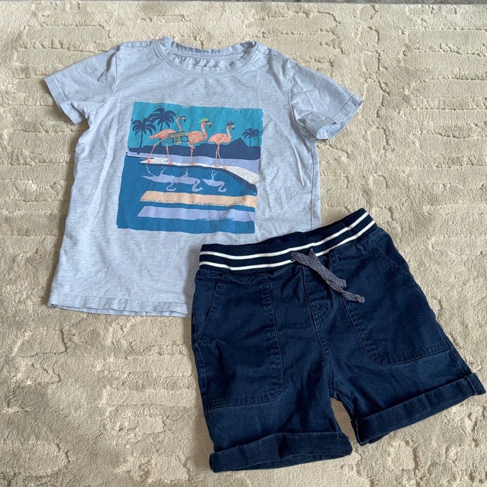 Andy & Evan 🦩 boom box T shirt and Navy shorts set 6 EUC